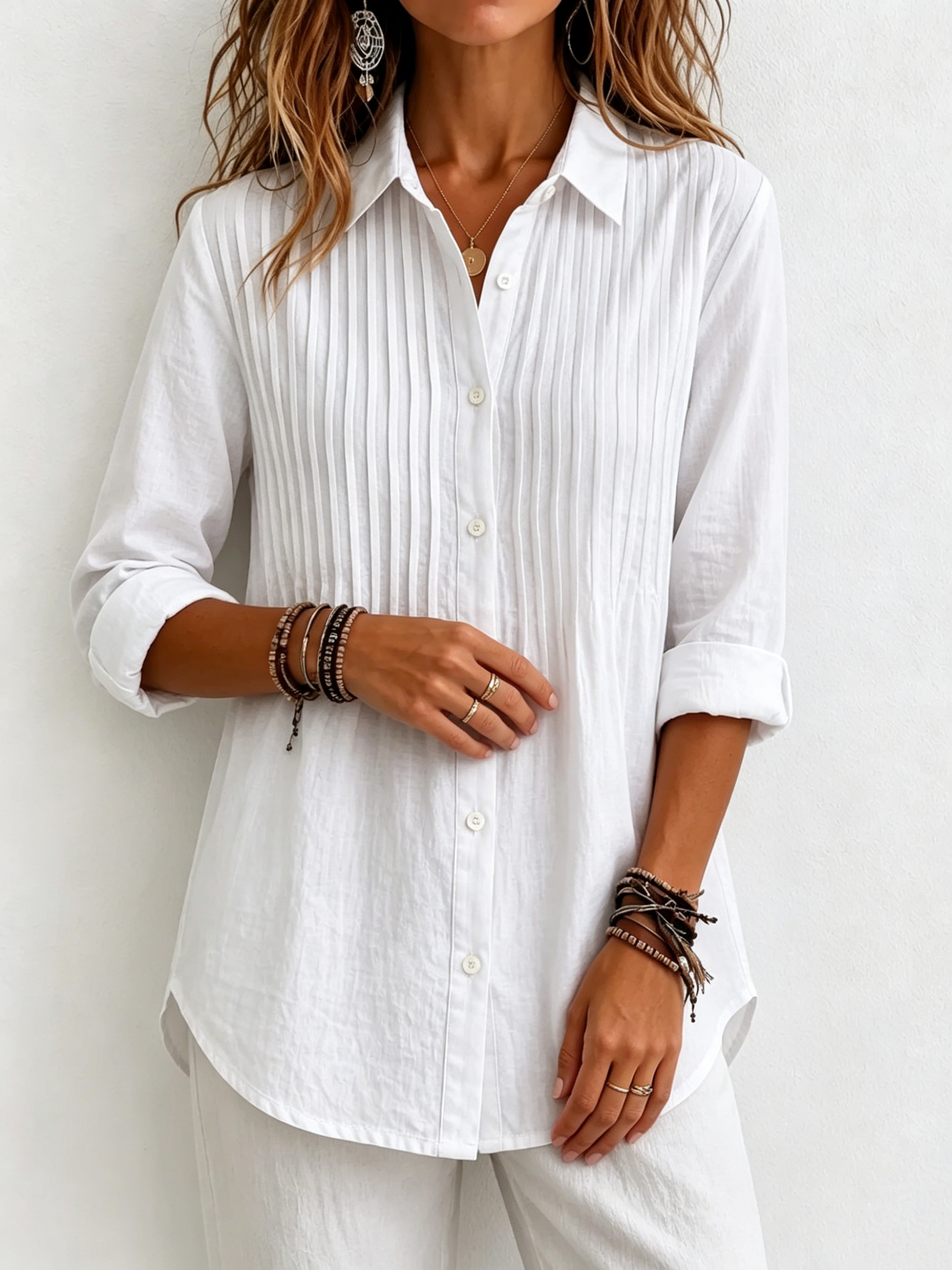 New Arrival 🔥 Women's Solid-color Casual Pleated Cotton-linen Shirt