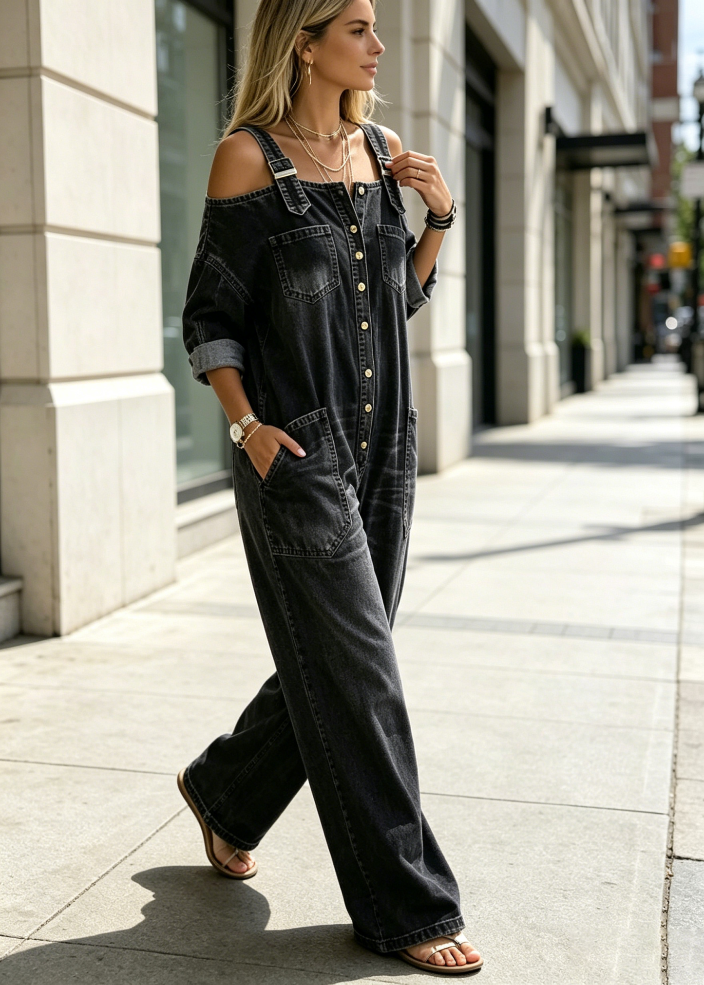 🔥Limited-time offer-Loose Fit Wide-Leg Overall Jumpsuit with Pockets