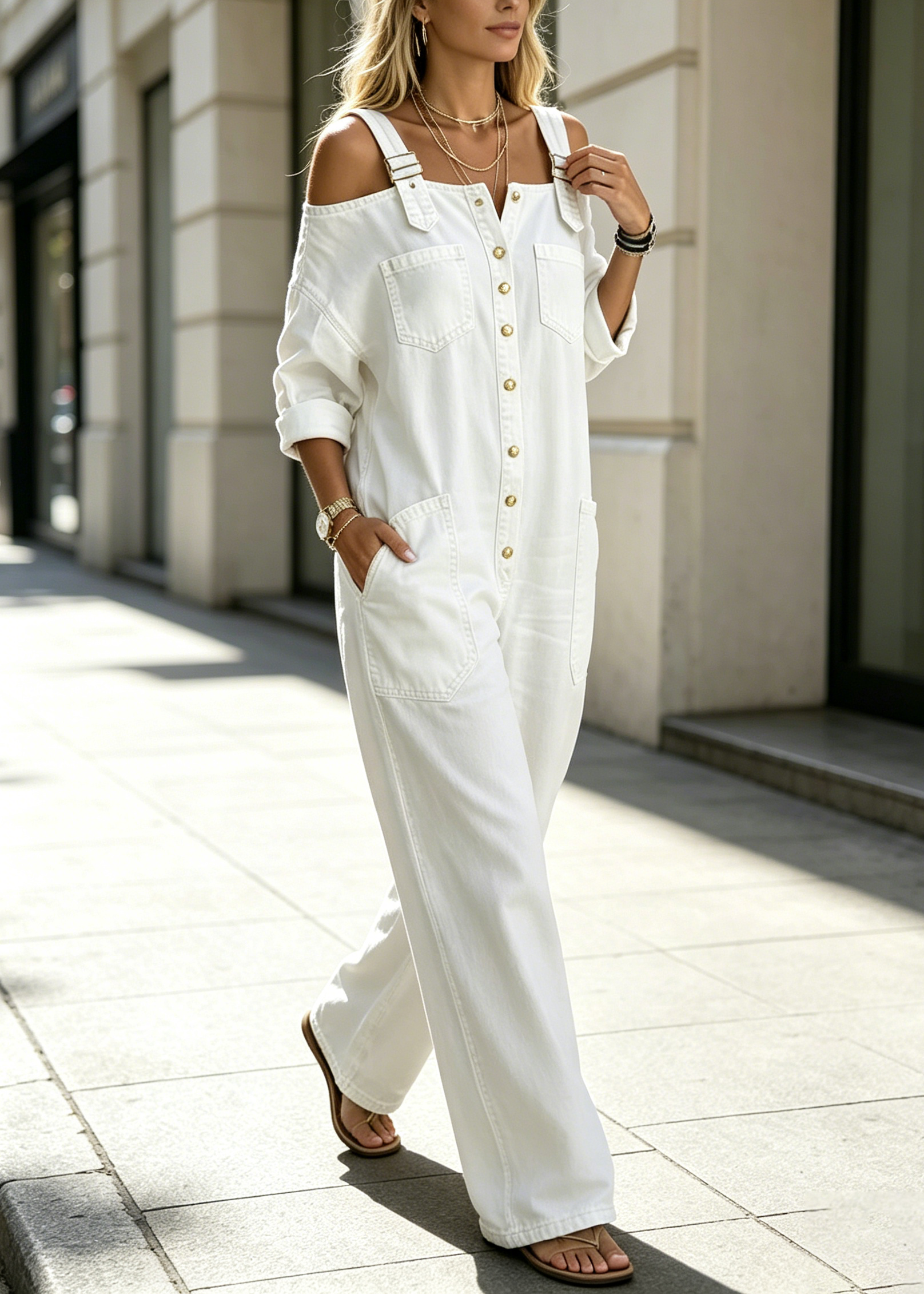 🔥Limited-time offer-Loose Fit Wide-Leg Overall Jumpsuit with Pockets