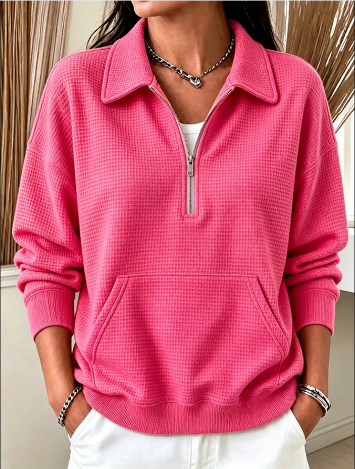Women's Oversized Quarter Zip Waffle Pullover Sweatshirt