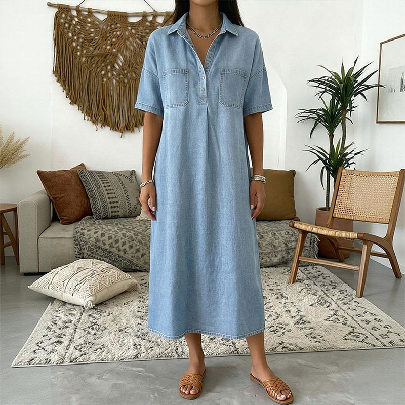 👗 49% OFF NOW! 👖 Casual Pocket Denim Midi Shirt Dress