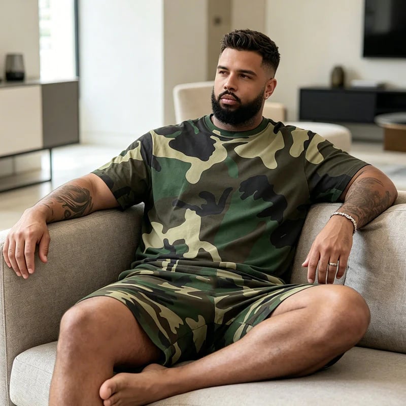👕40% OFF!🩳Men's Camo Print T-Shirt & Shorts Set – Coordinated, Relaxed, Breathable 🌿
