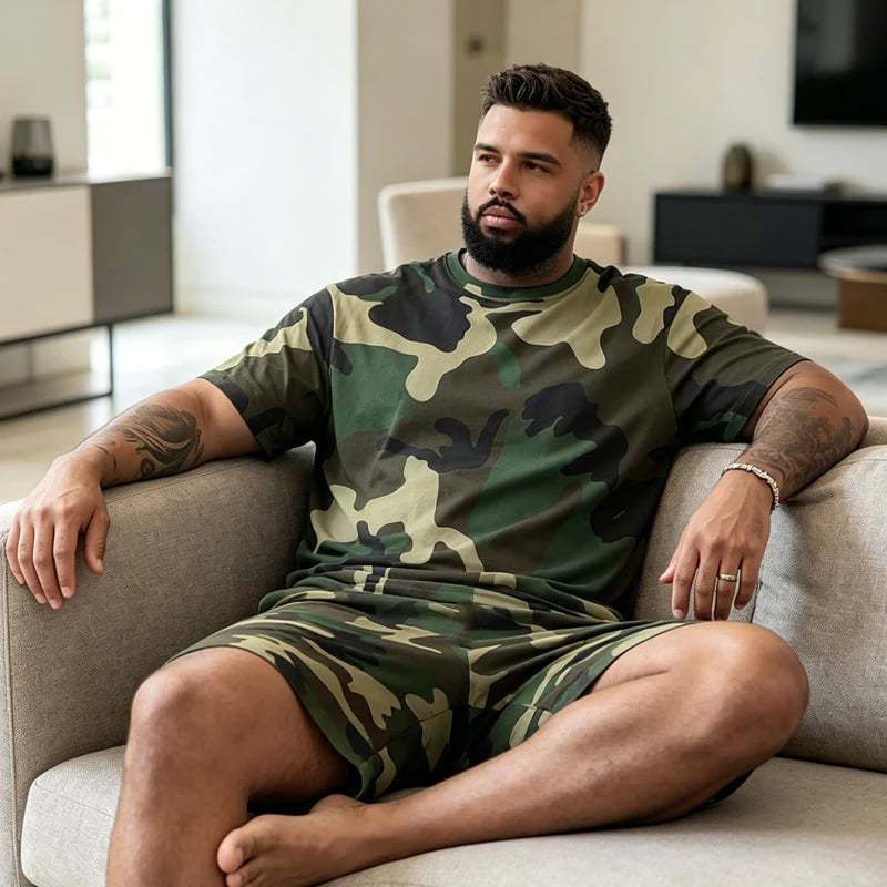 👕40% OFF!🩳Men's Camo Print T-Shirt & Shorts Set – Coordinated, Relaxed, Breathable 🌿