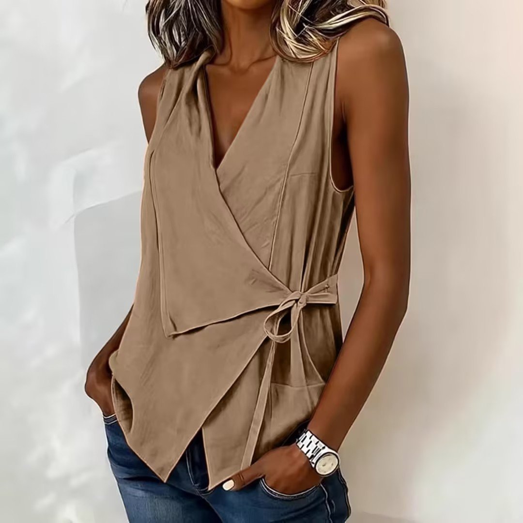 Women's Wrap Tank Top Ruched Tie Side V Neck