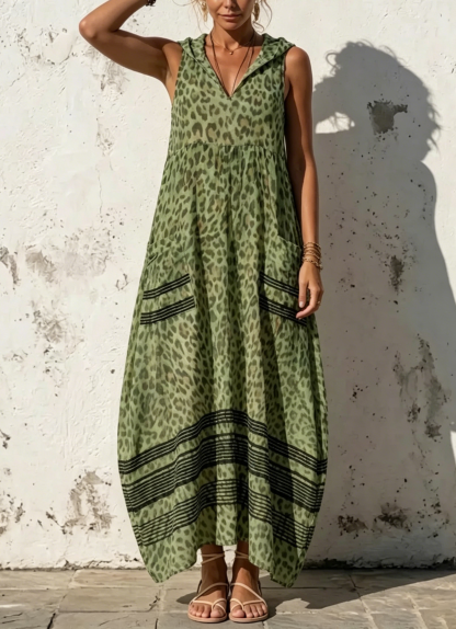Stylish Casual Leopard-print Hooded Sleeveless Dress