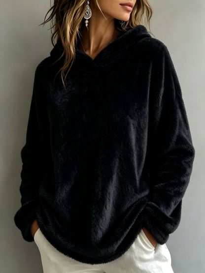 Women's Oversized Fuzzy Fleece Hooded Sweatshirt Long Sleeve Warm Pullover