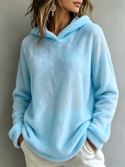 Women's Oversized Fuzzy Fleece Hooded Sweatshirt Long Sleeve Warm Pullover