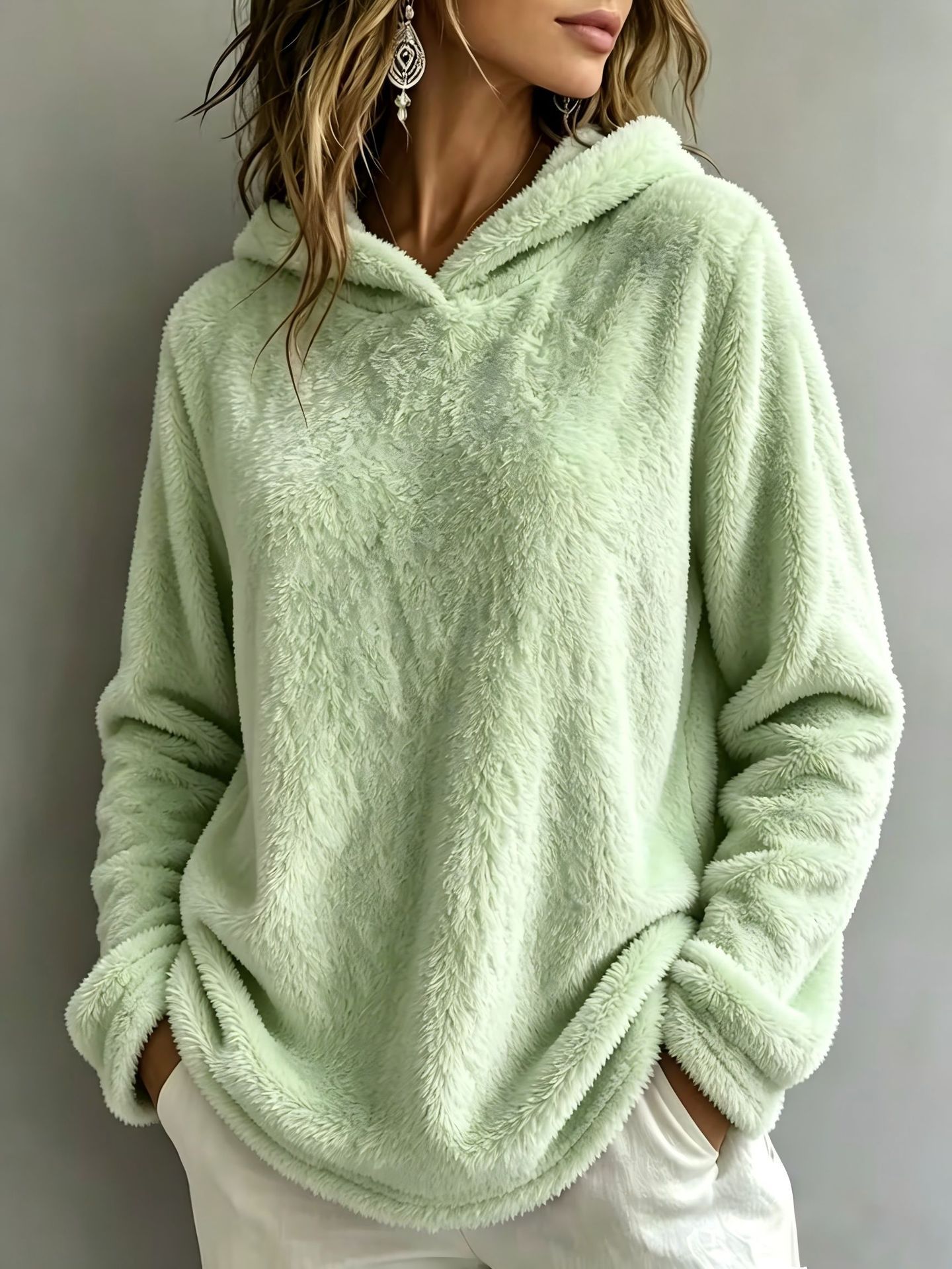 Women's Oversized Fuzzy Fleece Hooded Sweatshirt Long Sleeve Warm Pullover