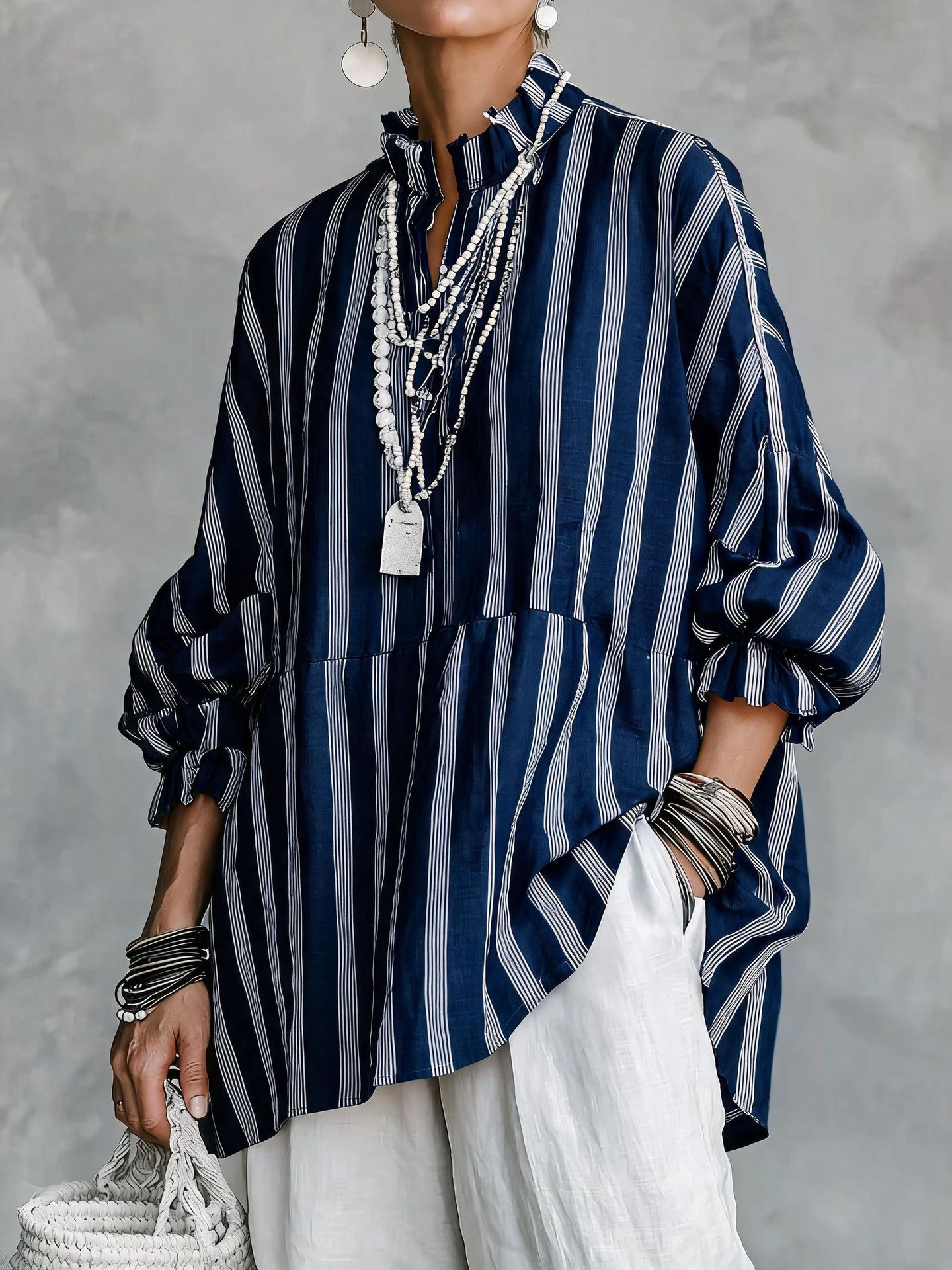 Casual Striped Linen-cotton Shirt