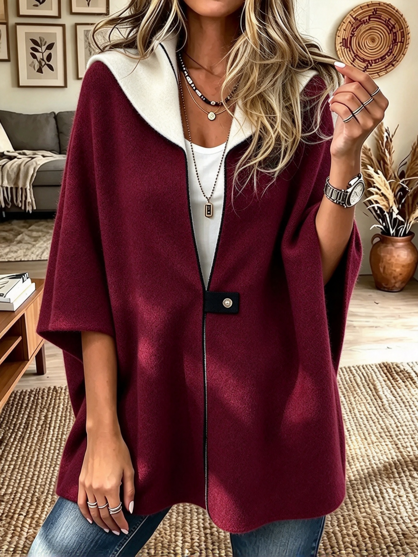 Women's Loose Zip-up Stand Collar Coat