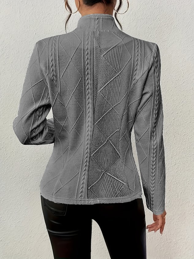 Women Geometric Spring/Fall Outerwear Vintage Embossed Long Sleeve Mock Neck Regular Blazer