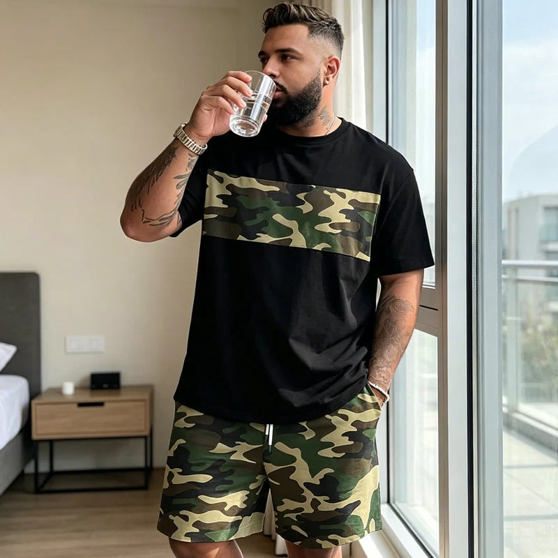 👕40% OFF!🩳Men's Camo Print T-Shirt & Shorts Set – Coordinated, Relaxed, Breathable 🌿