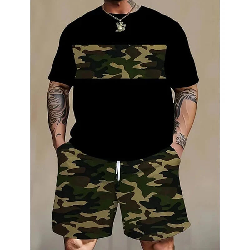 👕40% OFF!🩳Men's Camo Print T-Shirt & Shorts Set – Coordinated, Relaxed, Breathable 🌿