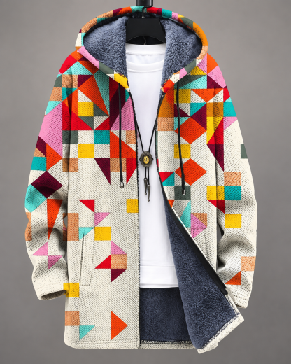 Geometric Plush Lined Hooded Jacket