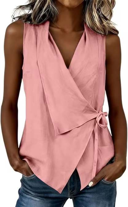 Women's Wrap Tank Top Ruched Tie Side V Neck