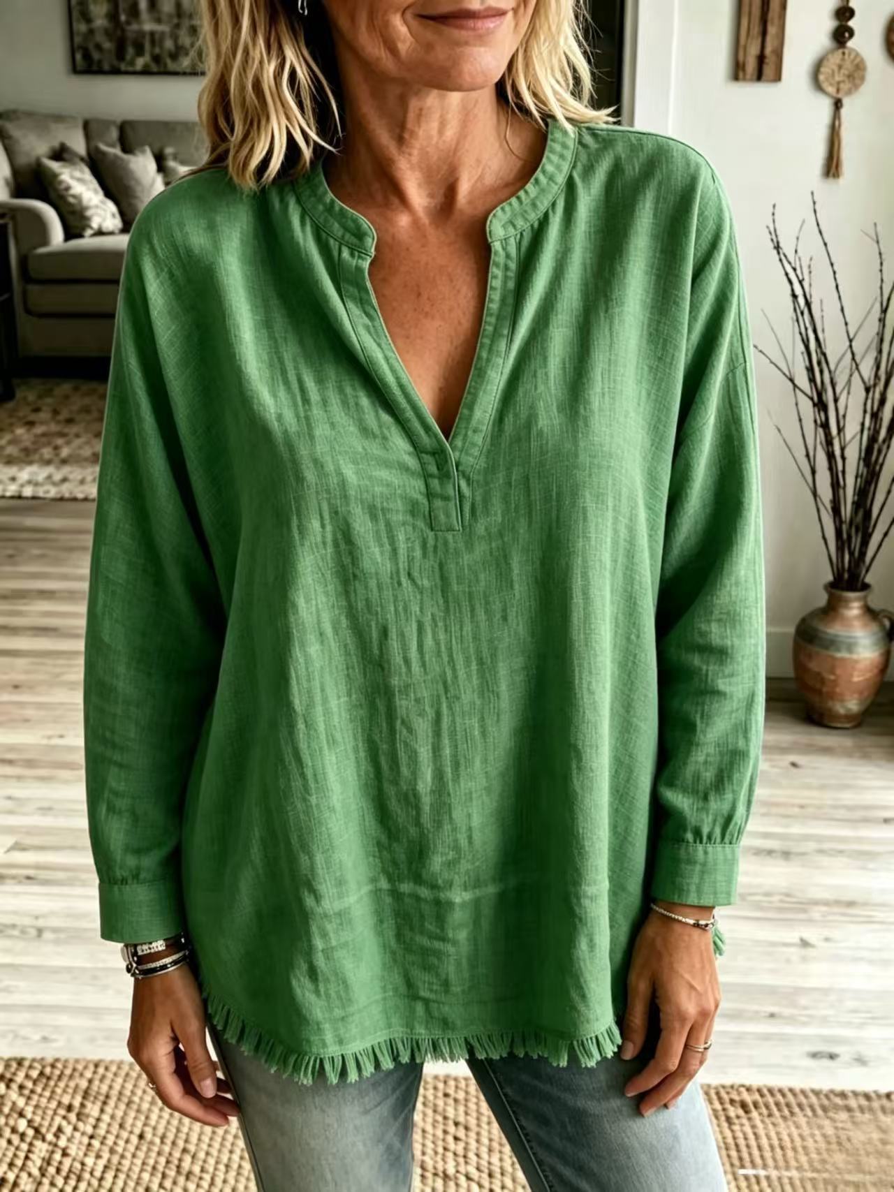 Olive | Relaxed V-Neck Tunic Blouse