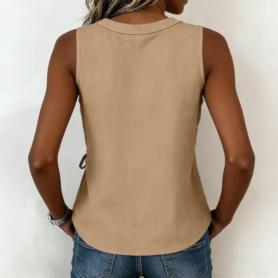 Women's Wrap Tank Top Ruched Tie Side V Neck