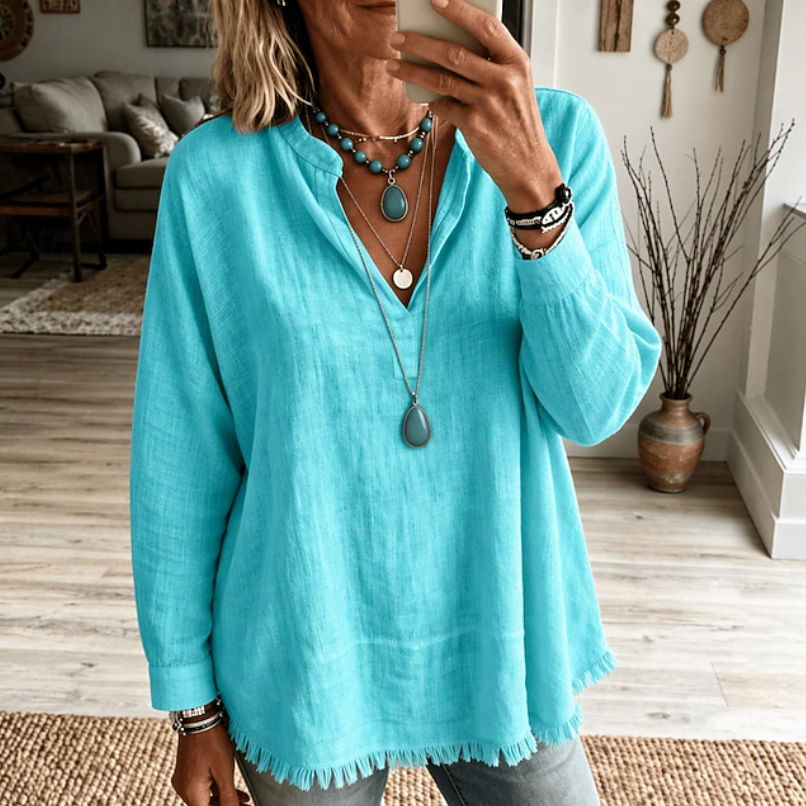 Olive | Relaxed V-Neck Tunic Blouse