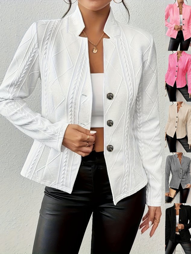 Women Geometric Spring/Fall Outerwear Vintage Embossed Long Sleeve Mock Neck Regular Blazer