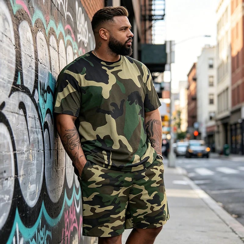 👕40% OFF!🩳Men's Camo Print T-Shirt & Shorts Set – Coordinated, Relaxed, Breathable 🌿