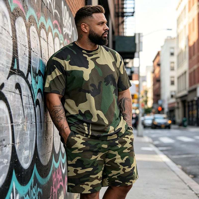 👕40% OFF!🩳Men's Camo Print T-Shirt & Shorts Set – Coordinated, Relaxed, Breathable 🌿