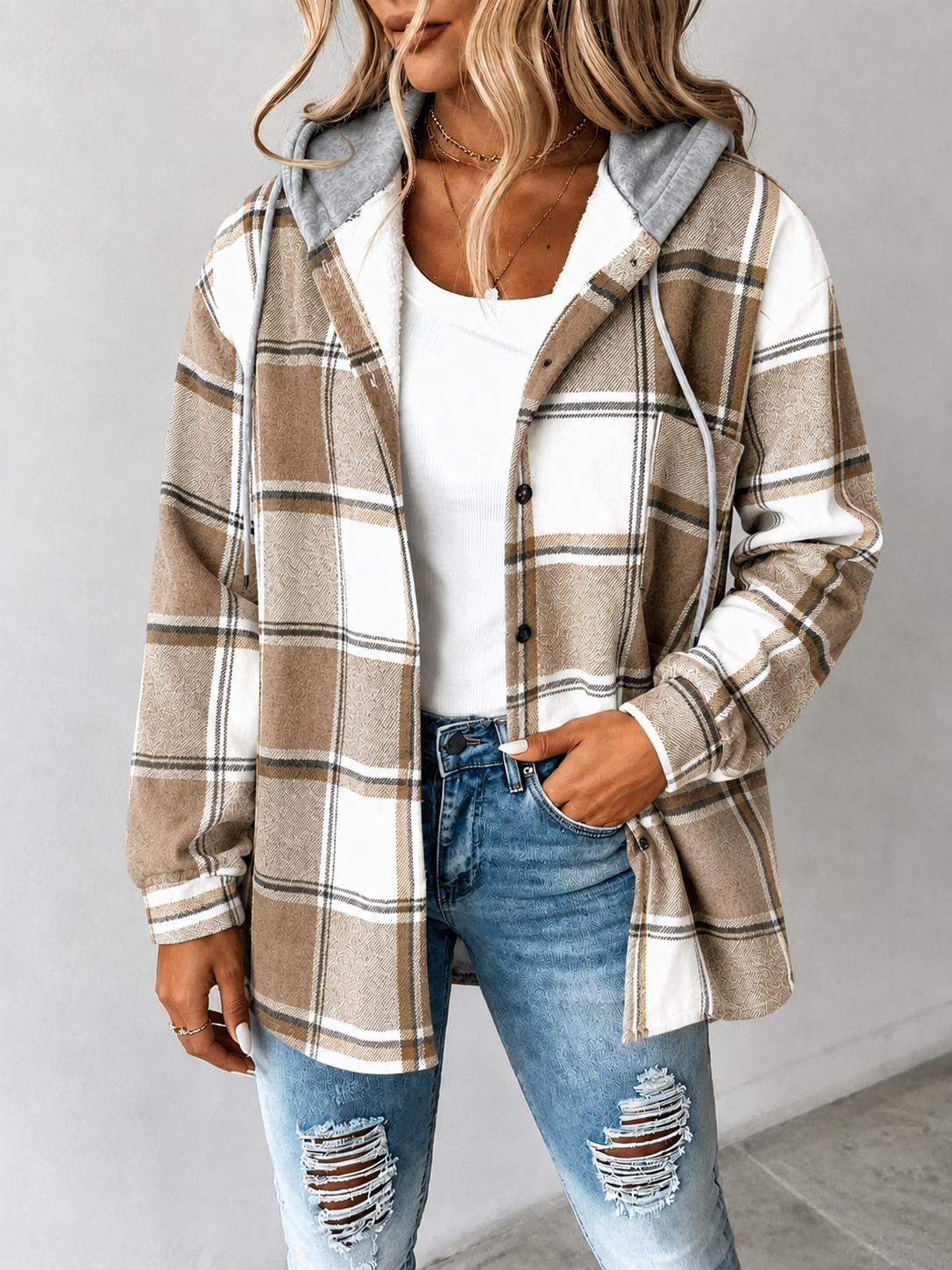 Women's plaid hooded jacket