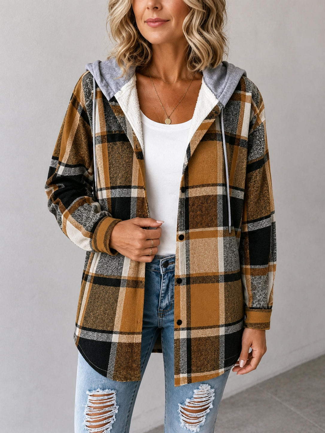 Women's plaid hooded jacket