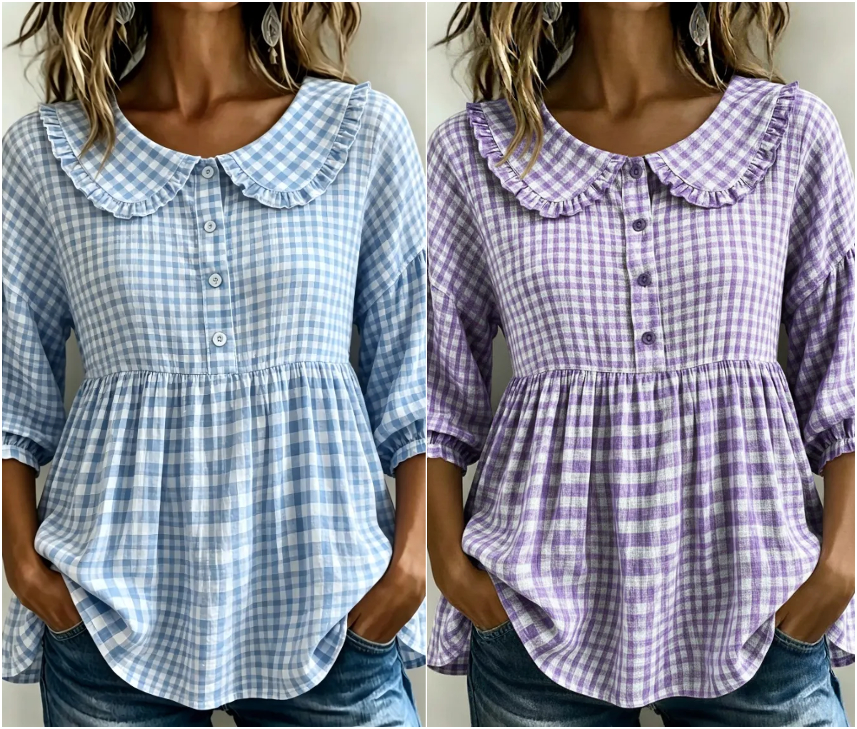 New Arrivals🔥Women's Gingham Puff Sleeve Peplum Blouse