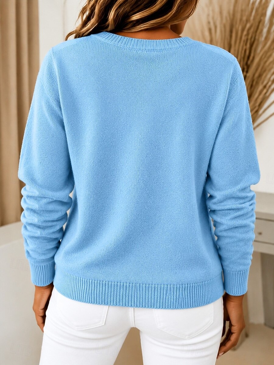 Women Lavender Asymmetric Off Shoulder Button Decor Knit Sweater