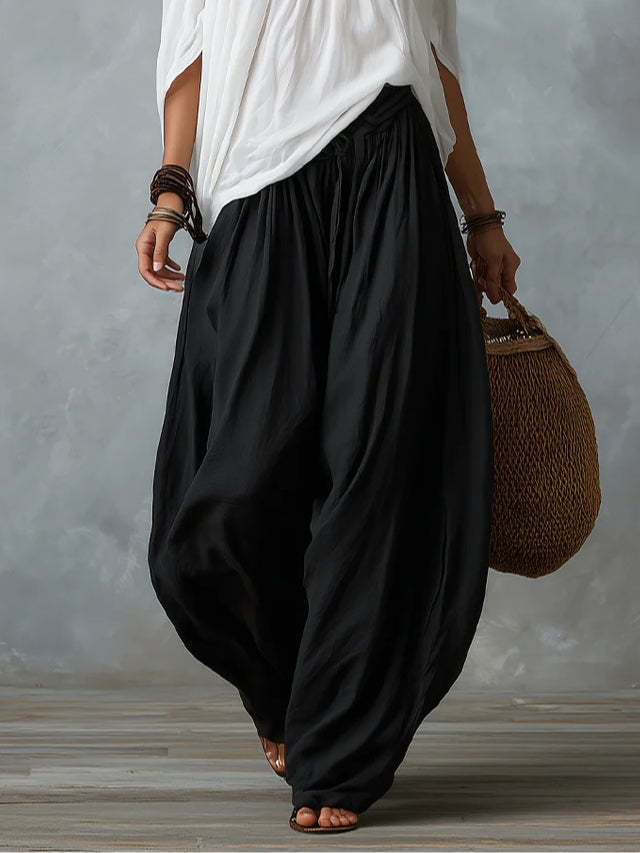 White Off-the-shoulder Top And Loose-fitting Lantern Pants Set