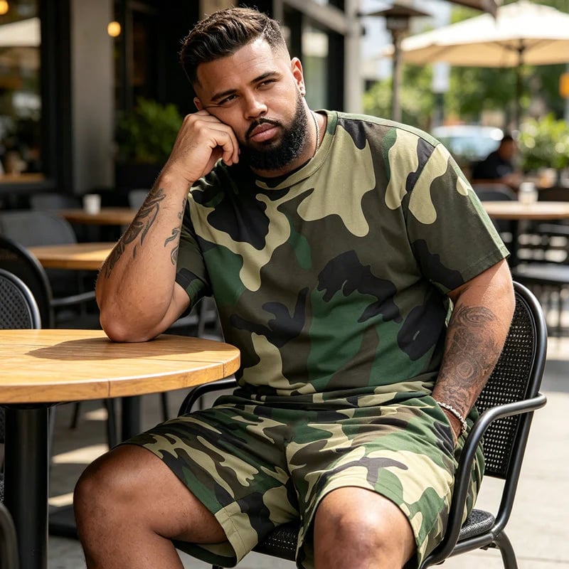 👕40% OFF!🩳Men's Camo Print T-Shirt & Shorts Set – Coordinated, Relaxed, Breathable 🌿