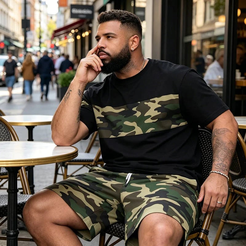 👕40% OFF!🩳Men's Camo Print T-Shirt & Shorts Set – Coordinated, Relaxed, Breathable 🌿