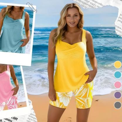 🔥🔥🔥Two-piece Body Covering Surplice Tankini Printed Boxer Swimsuit