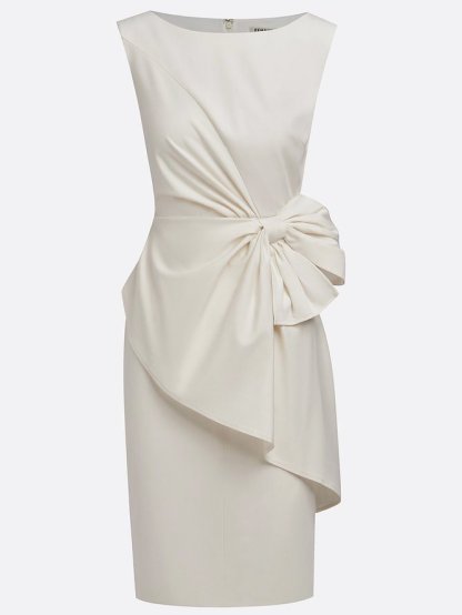 White 3D Bow Sleeveless Sheath Midi Dress
