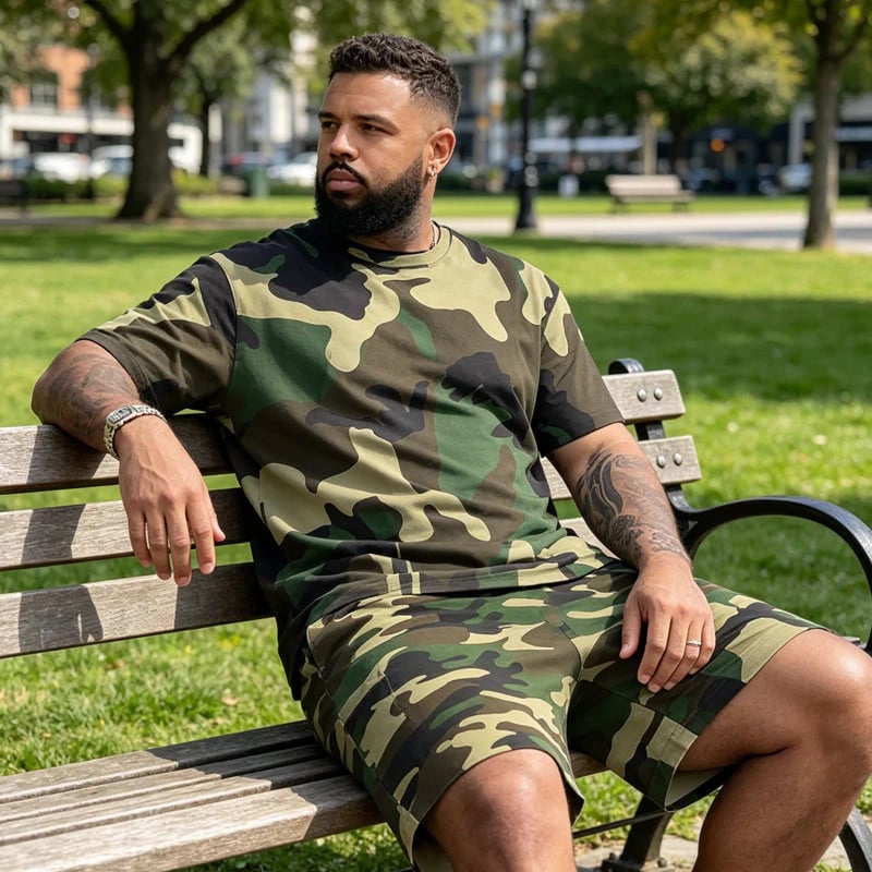 👕40% OFF!🩳Men's Camo Print T-Shirt & Shorts Set – Coordinated, Relaxed, Breathable 🌿