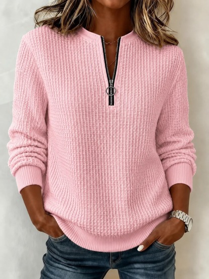 Women's Waffle Knit Long Sleeve Casual Solid Color Crew Neck Tops for Daily Vacation