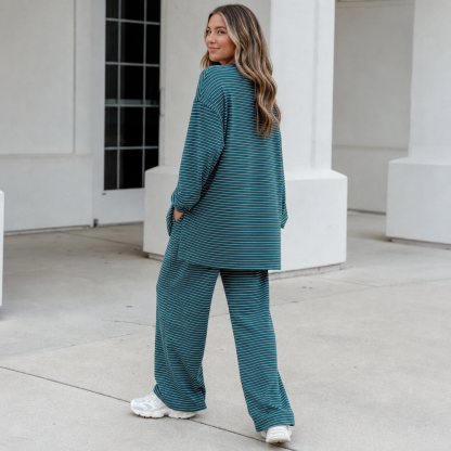 Stripe & Ease – Striped Pullover And Wide-Leg Pants Set