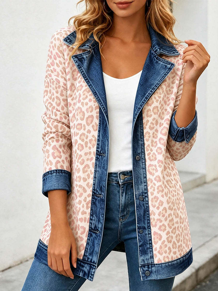 Chic Leopard Print and Denim Patchwork Jacket