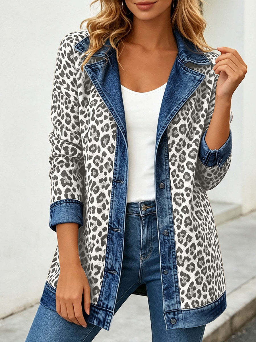 Chic Leopard Print and Denim Patchwork Jacket