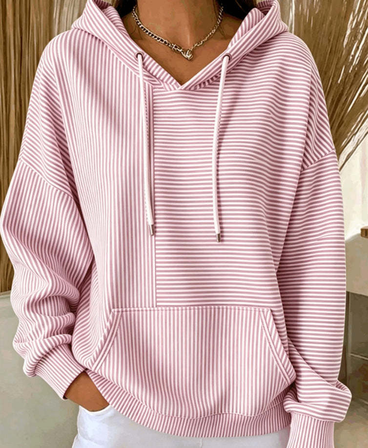Casual Striped Cotton Hoodie