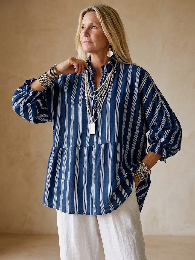 Casual Striped Linen-cotton Shirt