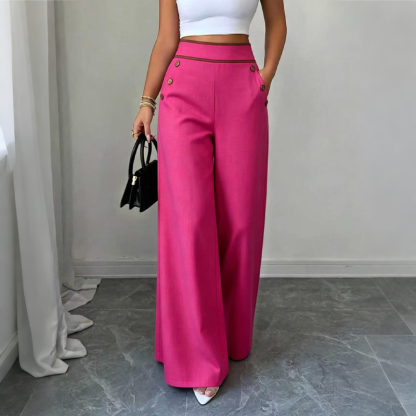 Women's High-Waisted Wide-Leg Pants with Contrast Trim