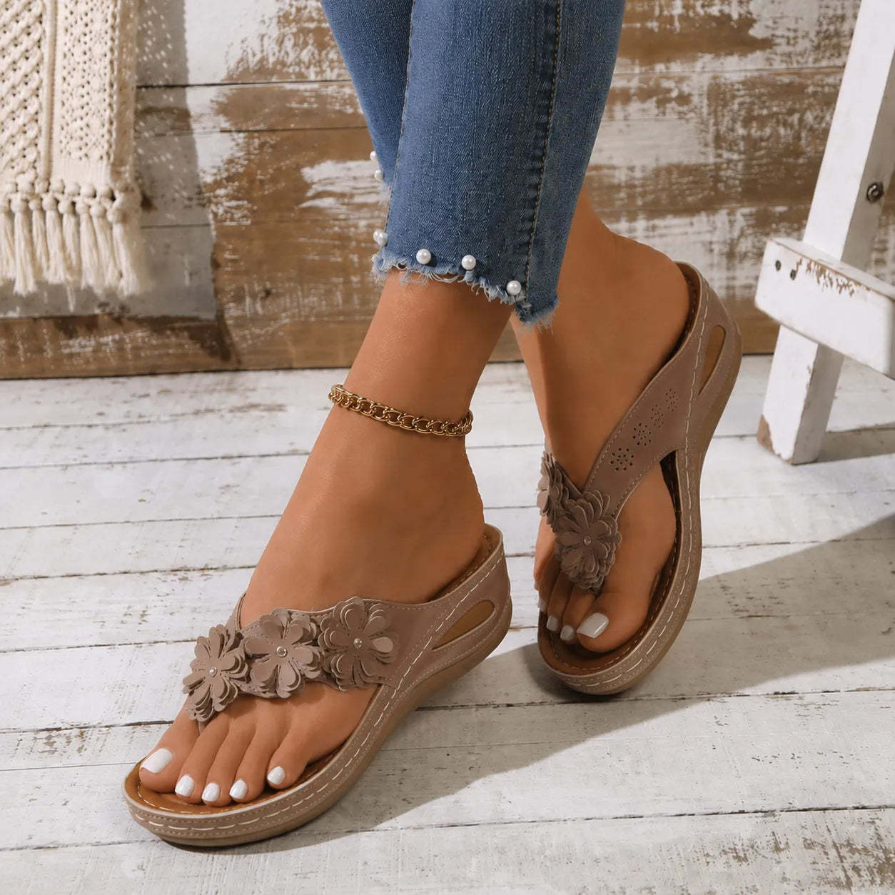 Florenza – Floral Wedge Sandals for Women, Cushioned Comfort