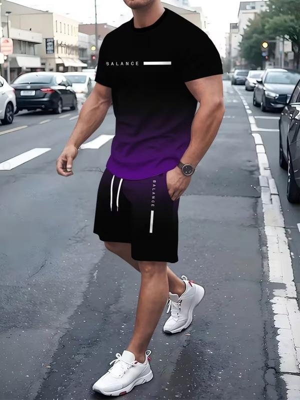 Men's Summer Regular-Fit Pure Cotton Short-Sleeve T-Shirt & Shorts Set — "BLANCE" Letter Print Edition