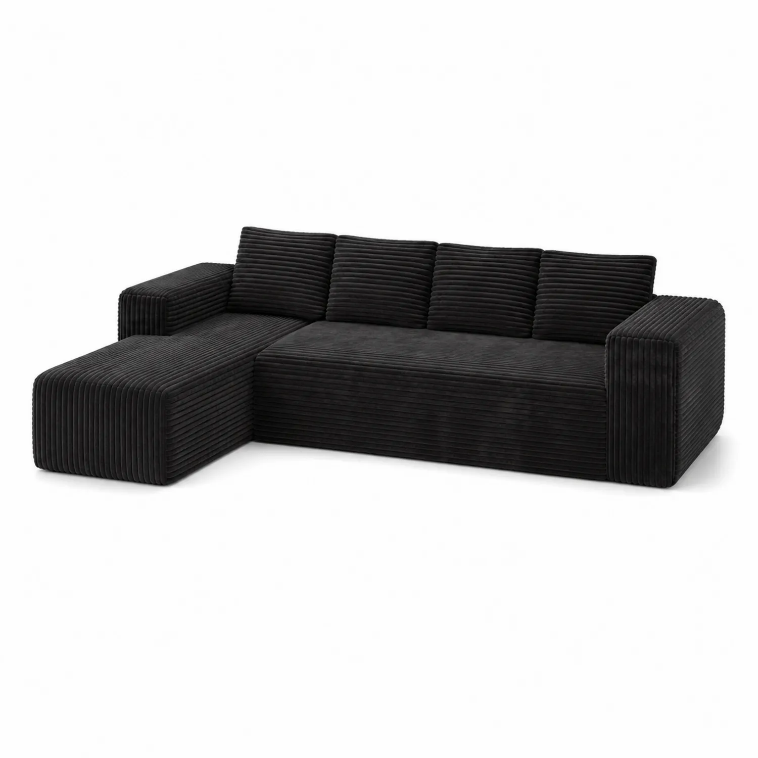 Sofa narożna tapicerowana czarny sztruks 280 cm