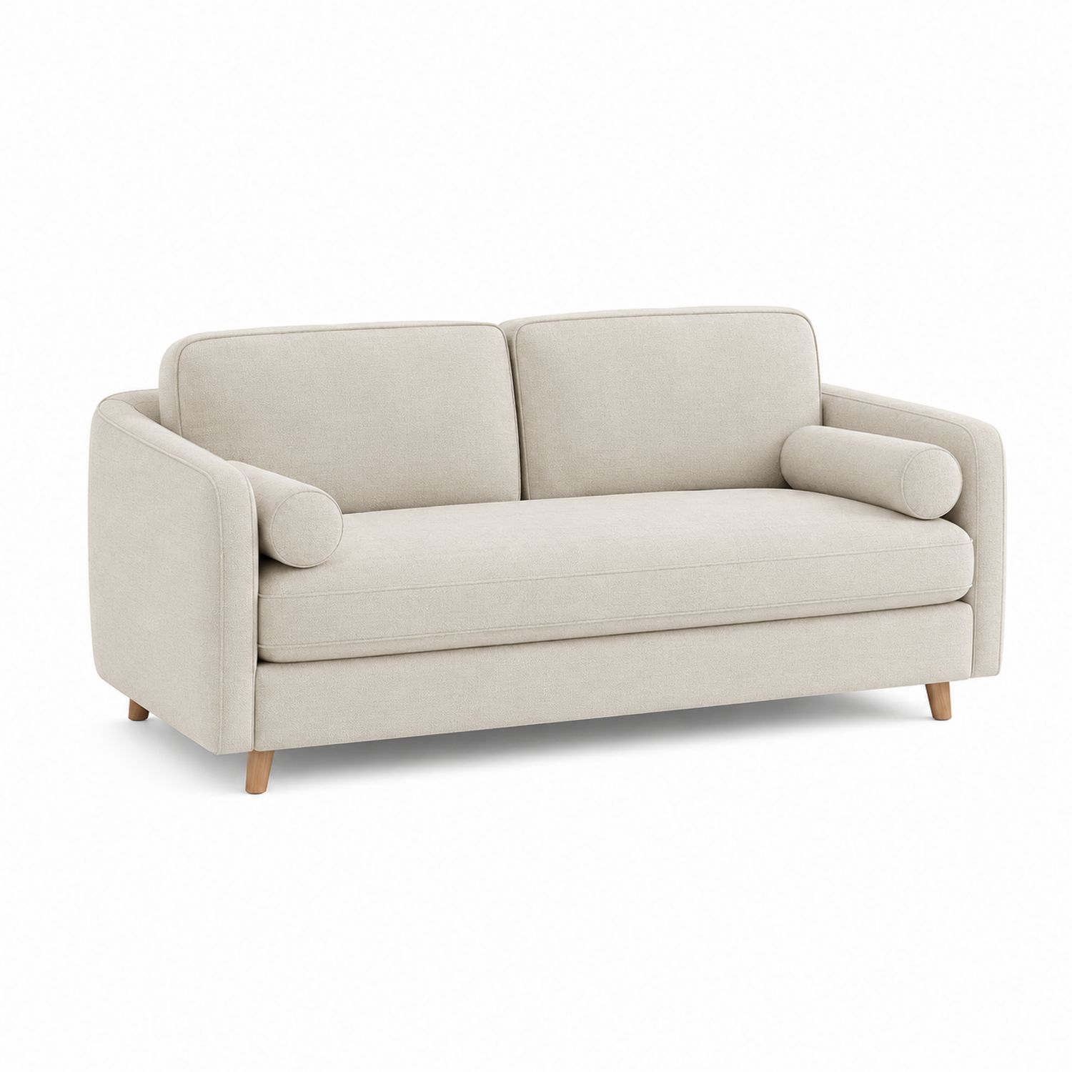 Sofa dwuosobowa z drewna bukowego w kolorze beżowym