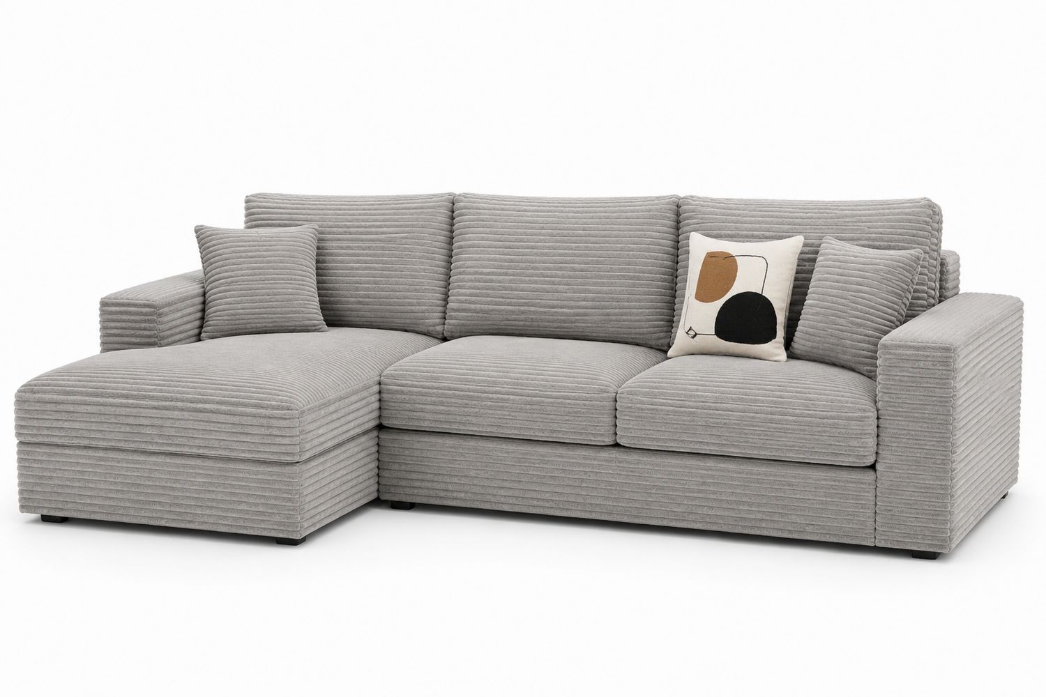 Sofa narożna z tkaniny prążkowanej Szara z poduszkami