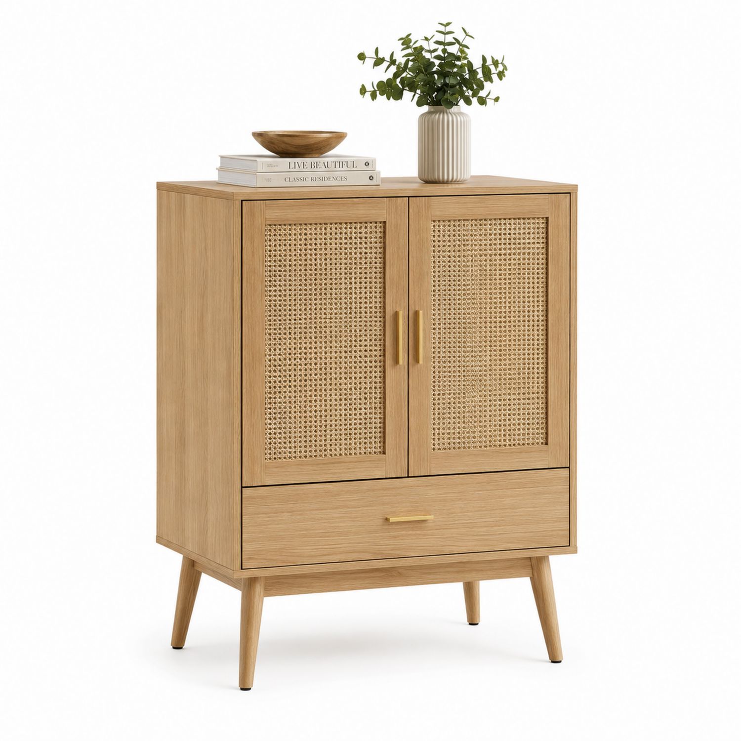 Komoda drewniana z drzwiami rattanowymi 85cm