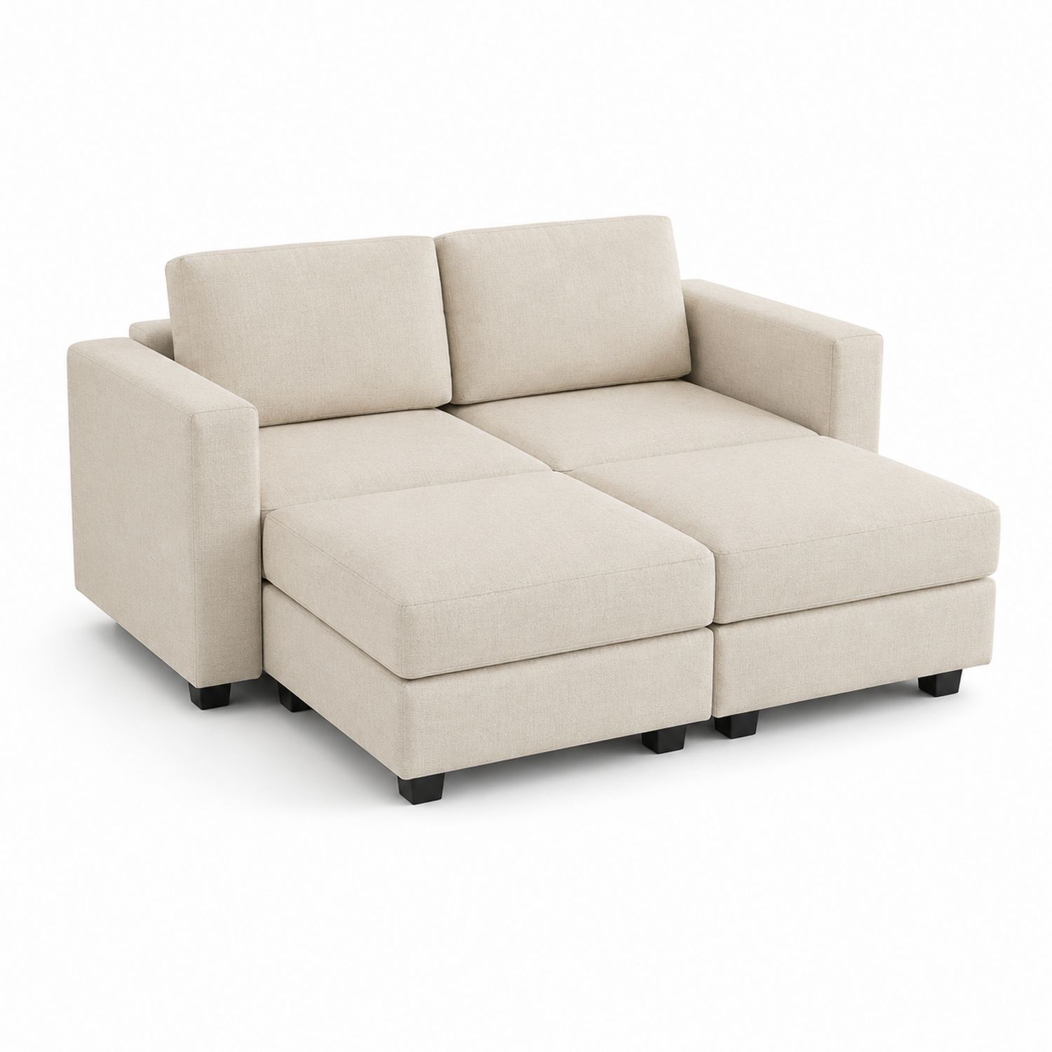 Sofa narożna modułowa beżowa tkanina poliestrowa