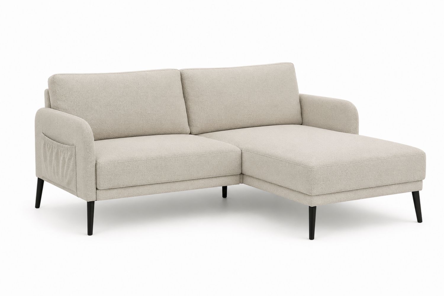 Narożna sofa z tkaniny poliestrowej z metalowymi nogami, Beżowa